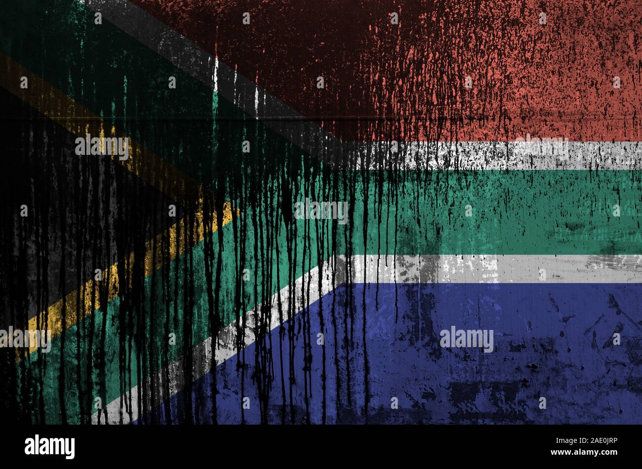 South Africa flag depicted in paint colors on old and dirty oil barrel