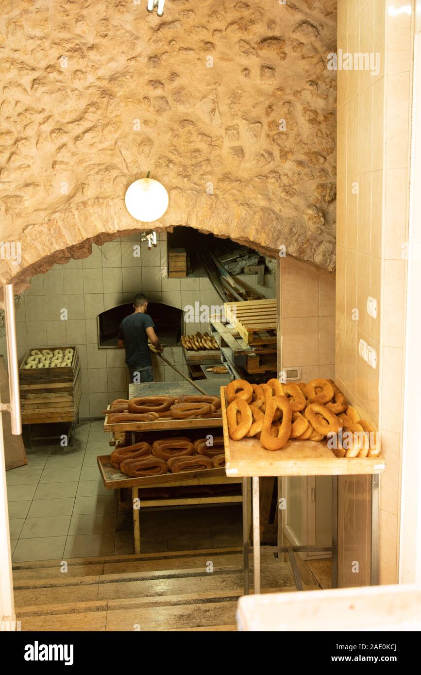 View of Traditional Break Bakery in the Old City of Jerusalem Stock