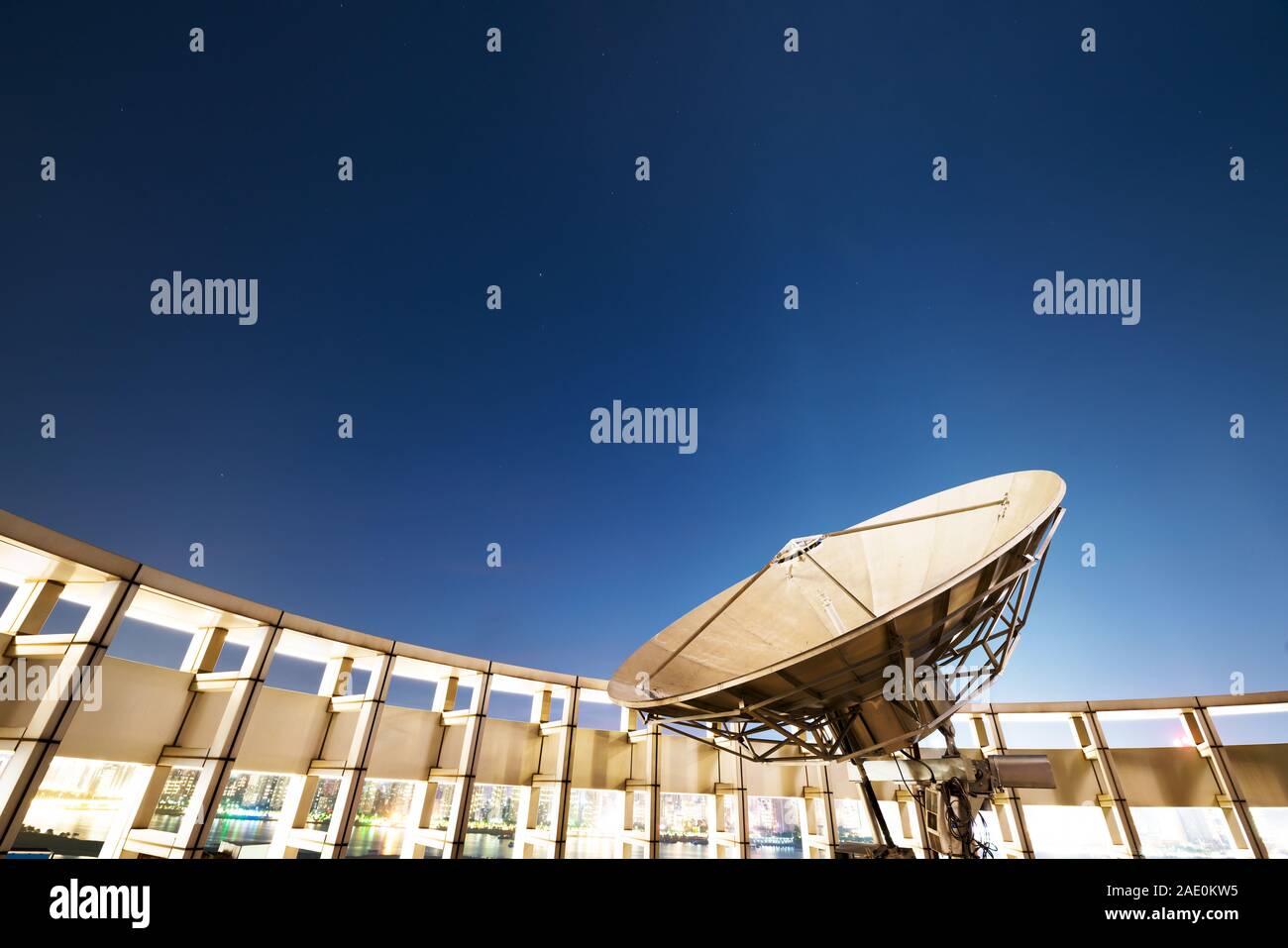 Satellite dish sky sun stars communication technology network image background for design sunset Stock Photo