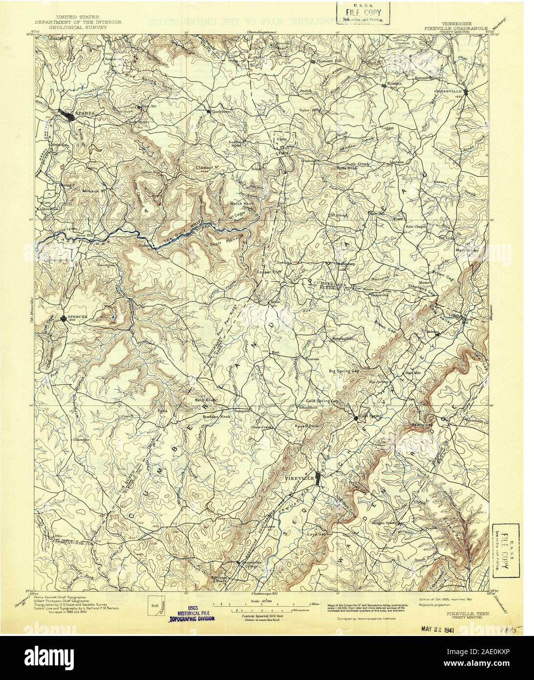 USGS TOPO Map Tennessee TN Pikeville 155955 1895 125000 Restoration Stock Photo