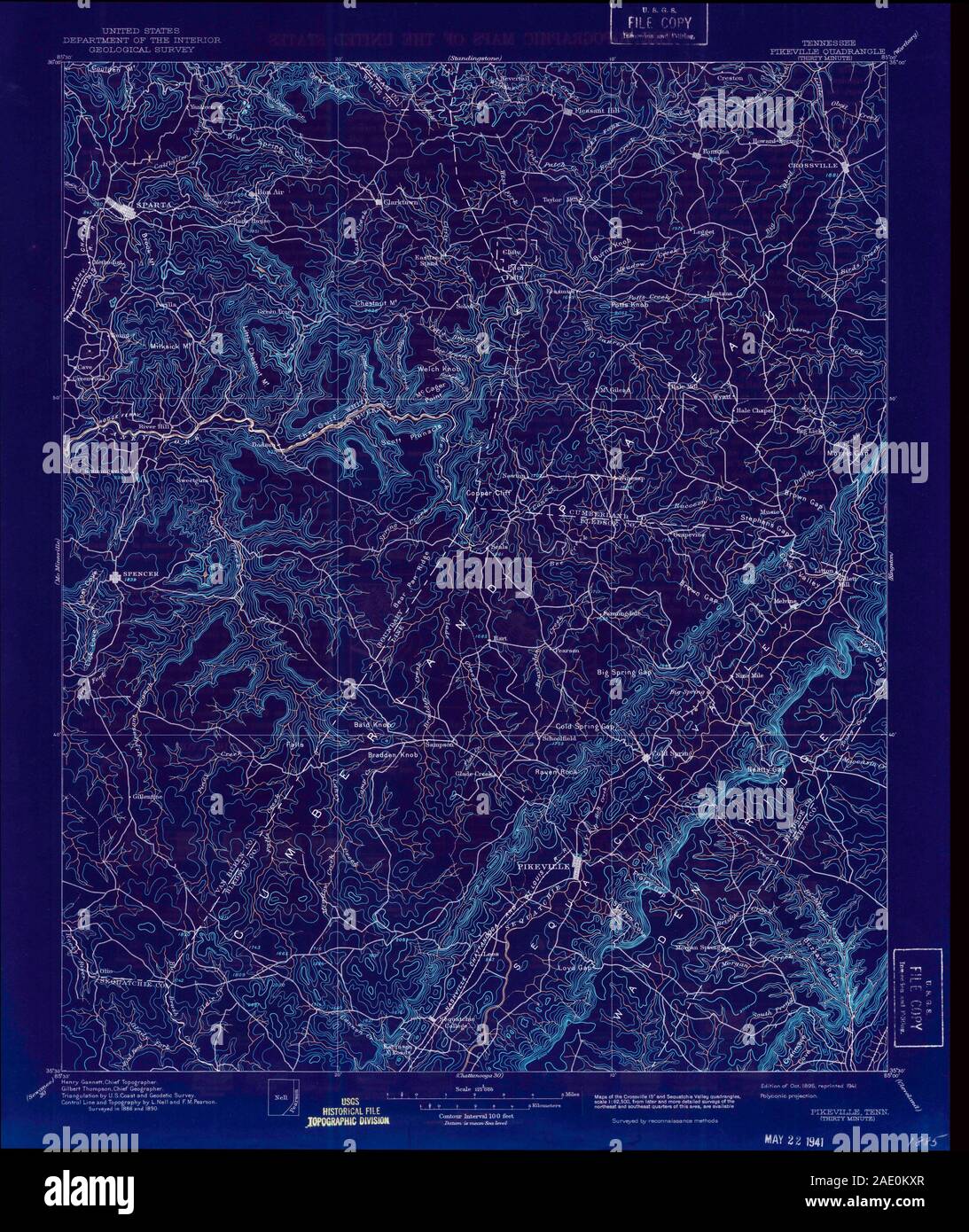 USGS TOPO Map Tennessee TN Pikeville 155955 1895 125000 Inverted Restoration Stock Photo