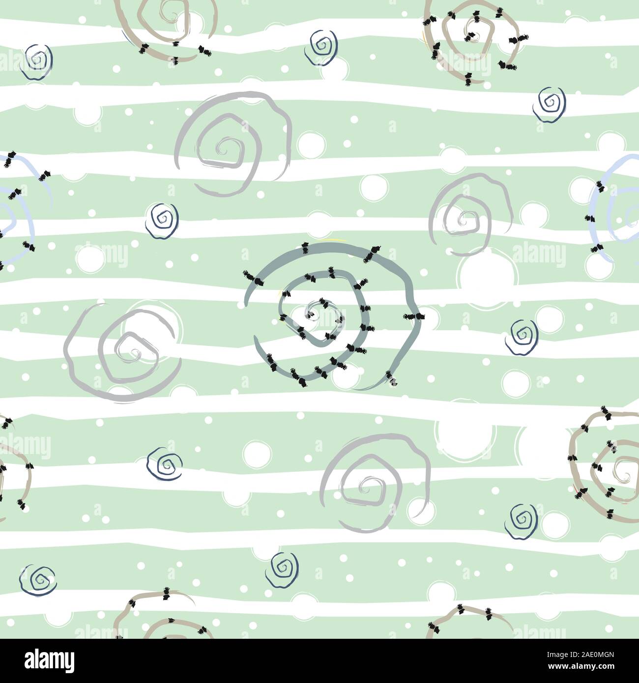 Cute Seamless Pattern with Spirals and Stars. Vector Illustration. Stock Vector