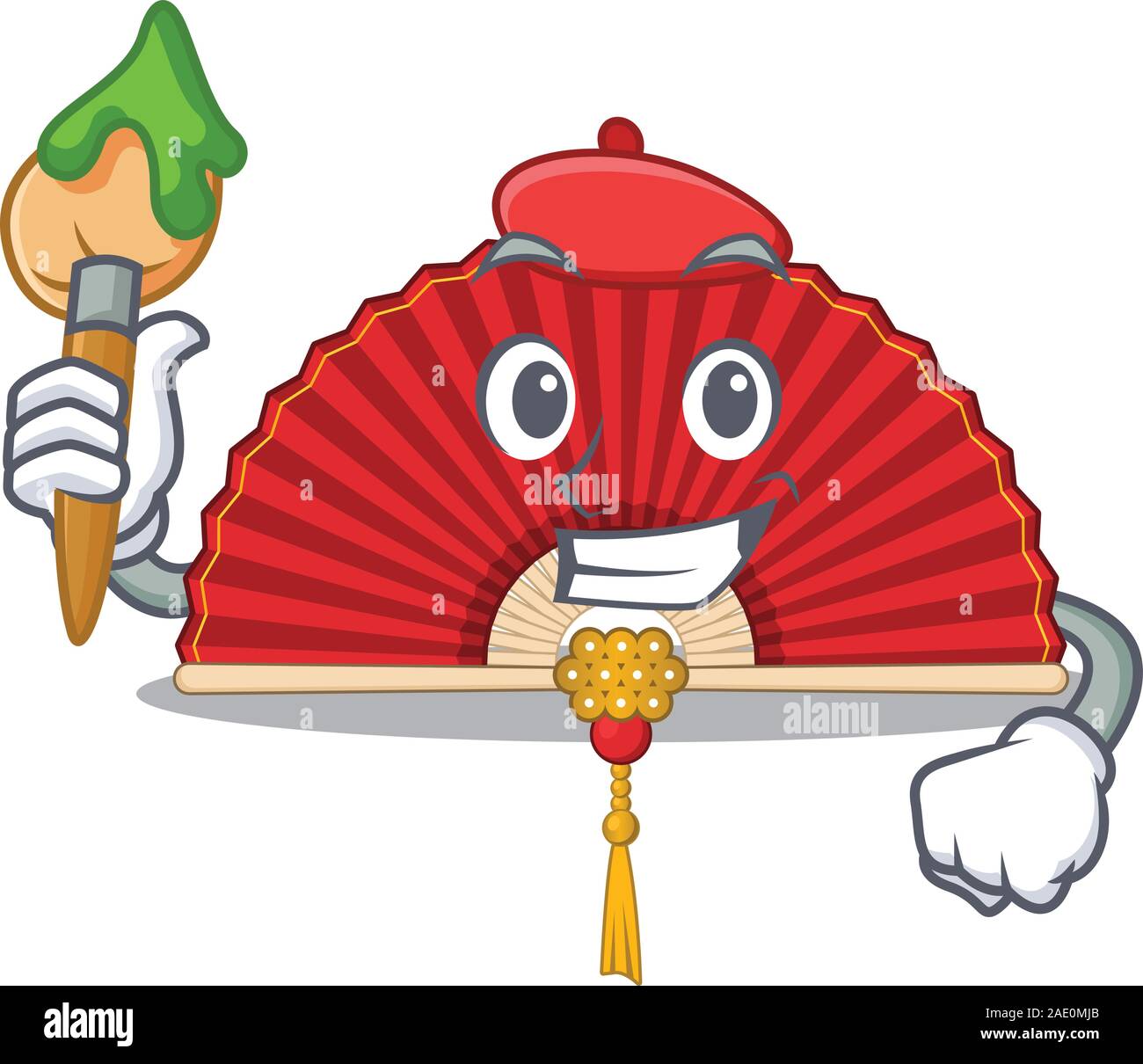 Cheerful chinese folding fan Artist cartoon character with brush Stock ...