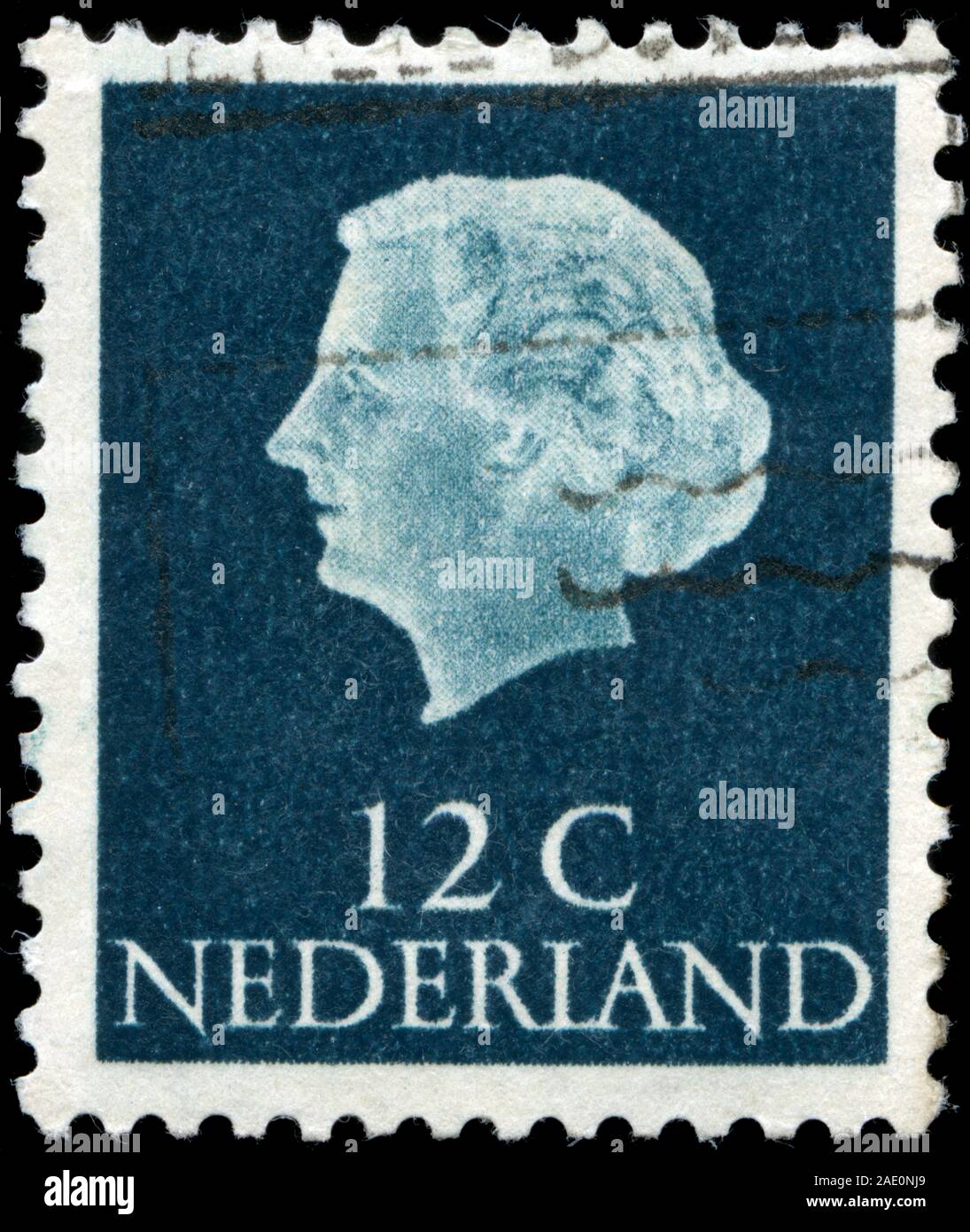 Postage stamp from the Netherlands in the Queen Juliana- Type 'En Profile' series issued in 1962 Stock Photo