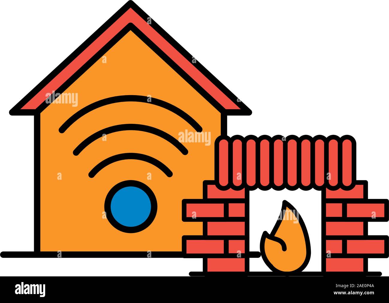 house front facade with chimney and wifi signal Stock Vector