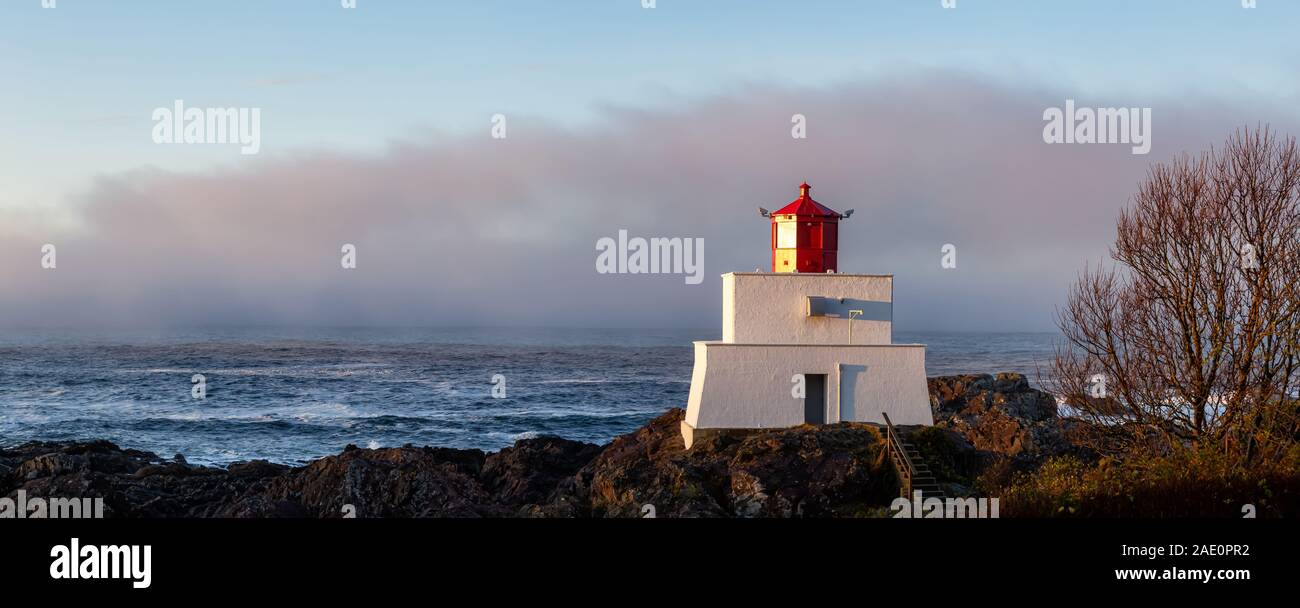 Lighthouse Panoramic Beautiful Panoramic View of the Lighthouse on the Rocky Pacific Ocean ...