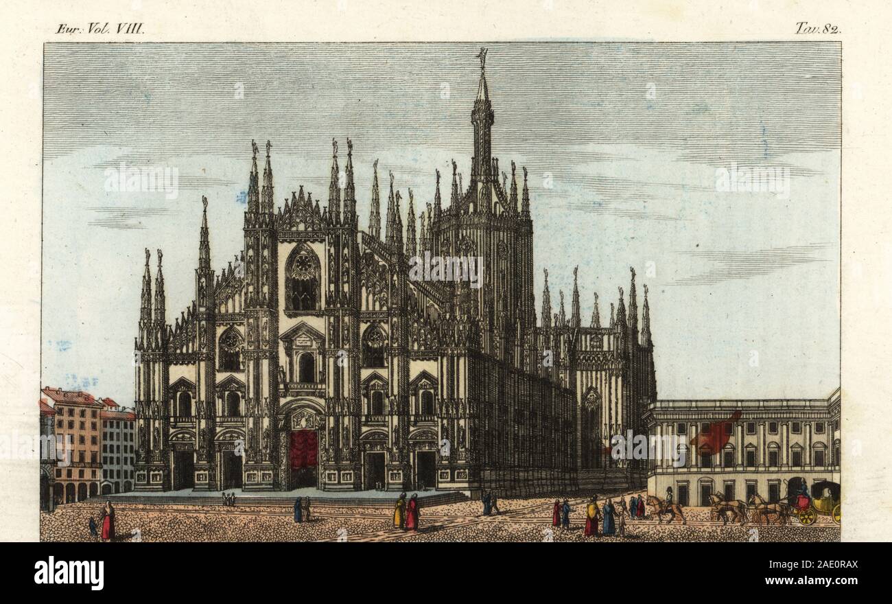 View Of Milan Cathedral Gothic Church Built From 1386 By Architects Simone Da Orsenigo And Nicolas De Bonaventure Duomo Di Milano Handcoloured Copperplate Engraving By Pietro Giarre From Giulio Ferrario S Costumes Ancient