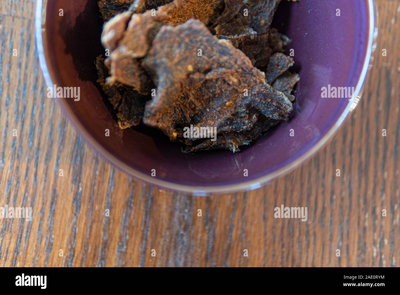 Dried meat called Kilishi in Nigeria. The meat is sliced into thin