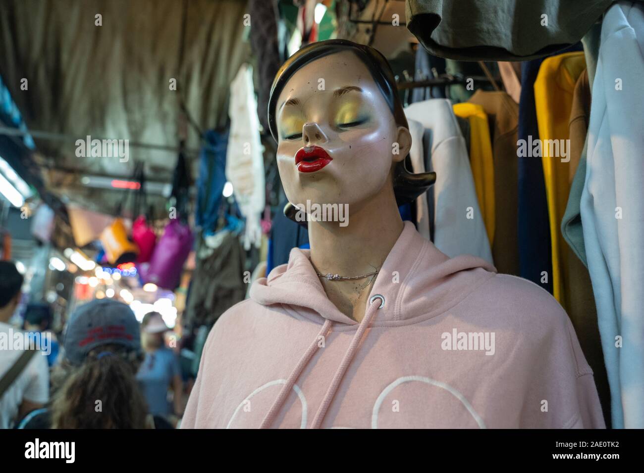 bangkok, thailand – 2019.12.27: fashion display dummies in window
