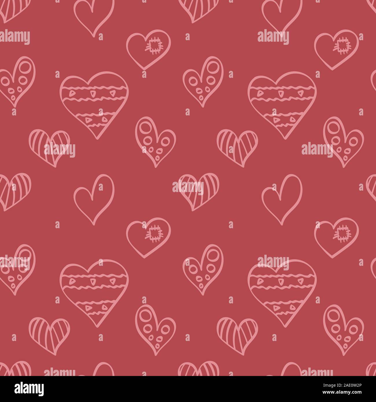 Red seamless pattern with hand drawn heart shapes. Valentines day ...