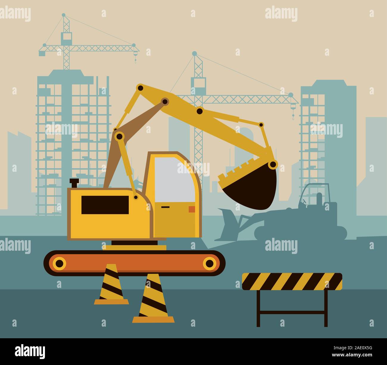 under construction scene with excavator Stock Vector Image & Art - Alamy