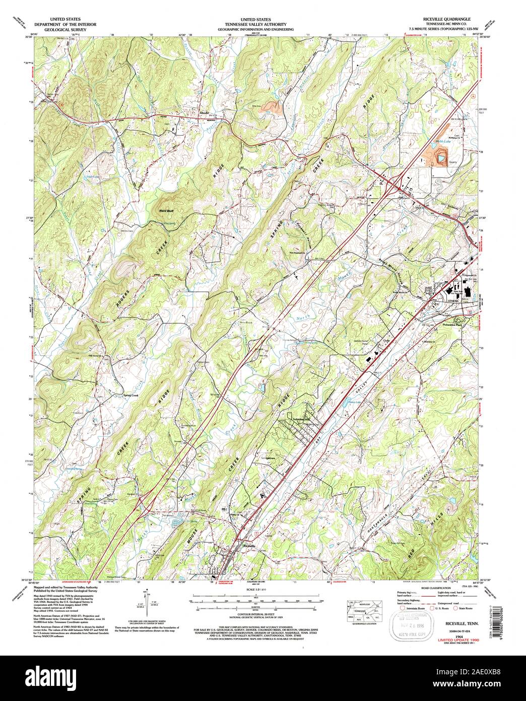 USGS TOPO Map Tennessee TN Riceville 148668 1964 24000 Restoration Stock Photo