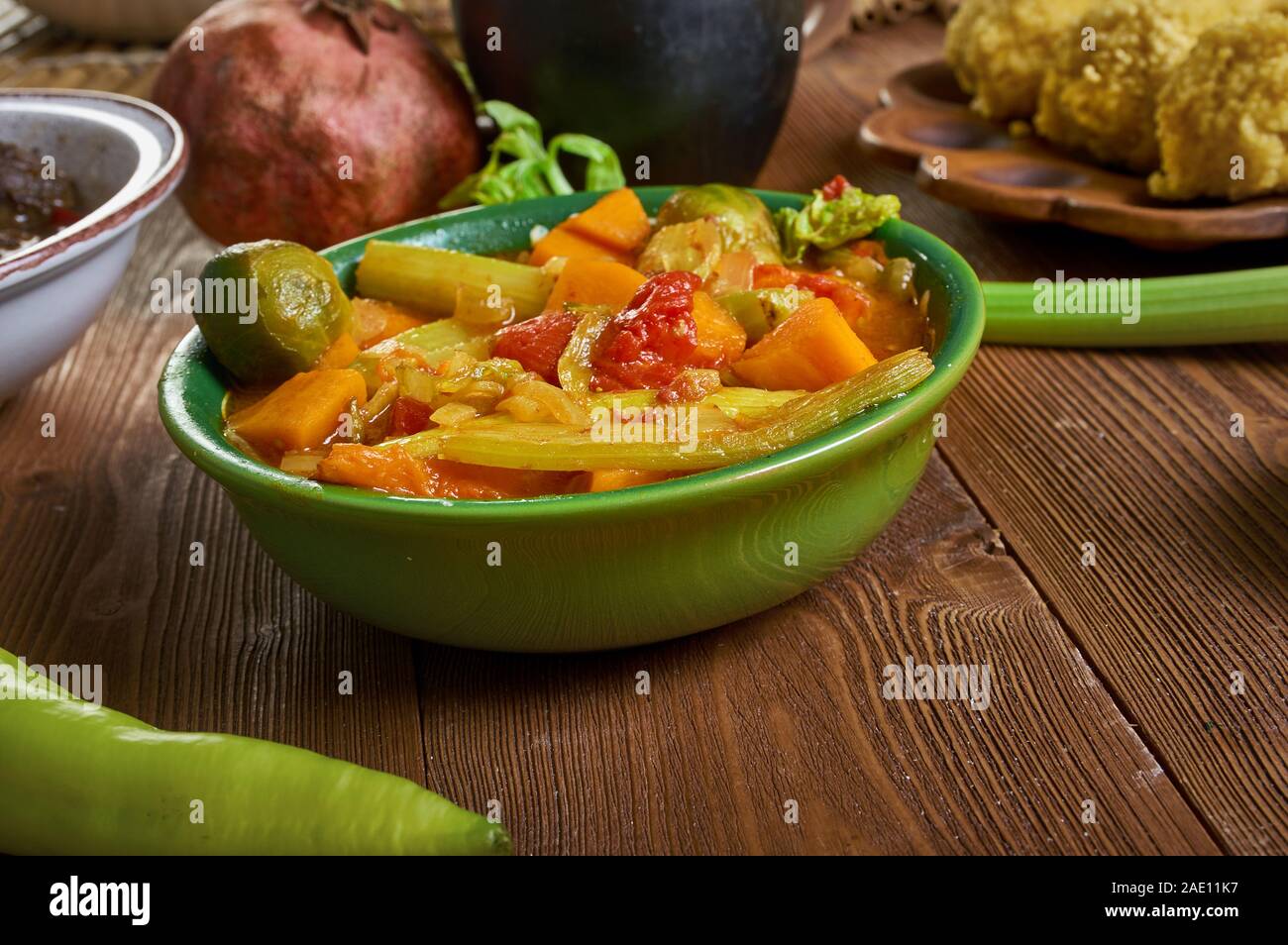 Daraba, dish prepared with okra, tomatoes, sweet potatoes, greens ...