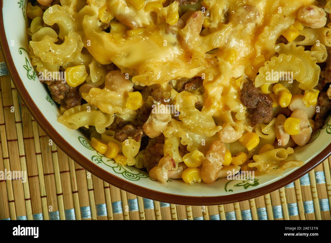 Creamy Cheesy Taco Pasta Bake, Creamy Beef and Shells for Dinner Stock