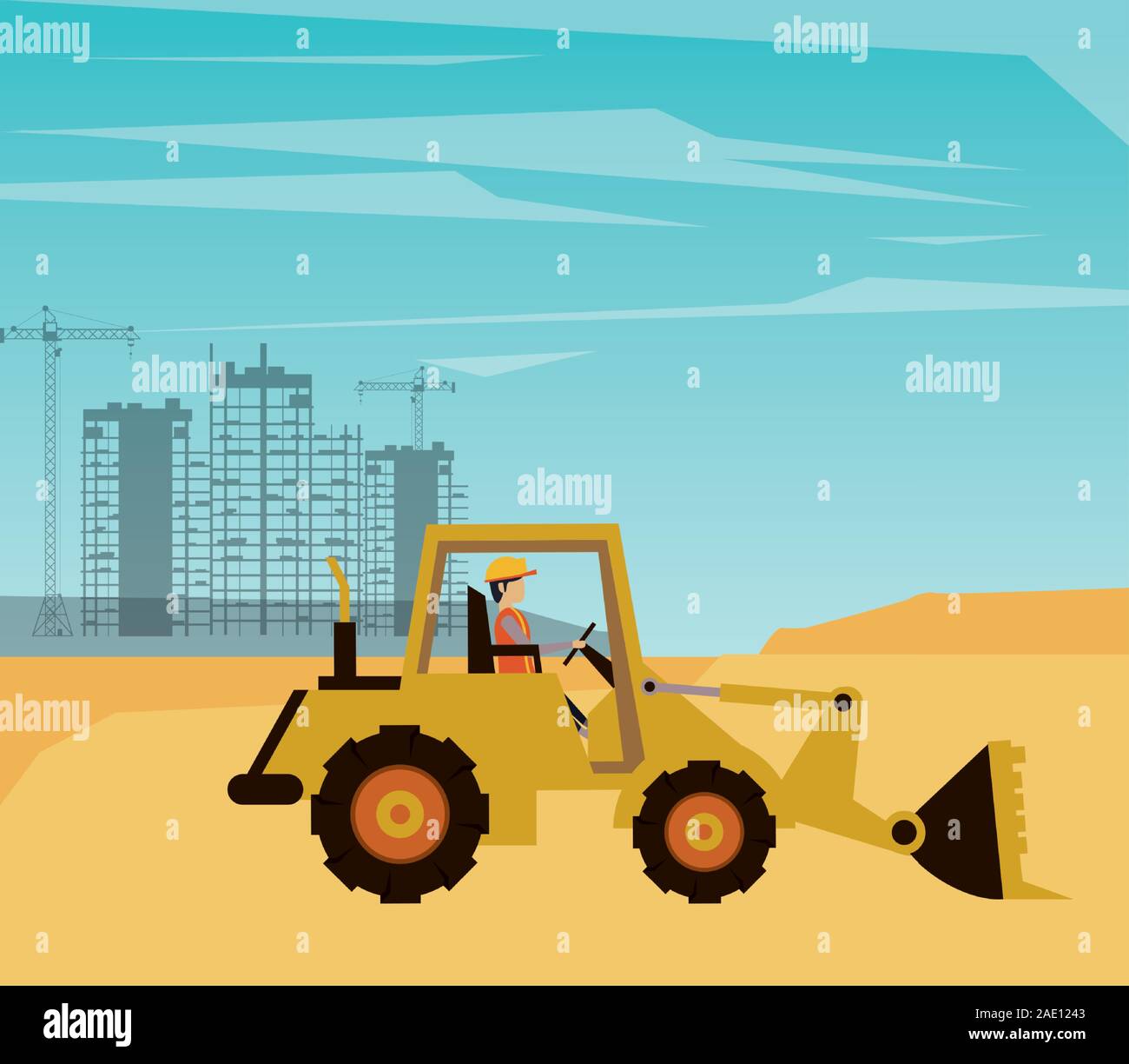 man builder working under construction scene Stock Vector Image & Art ...