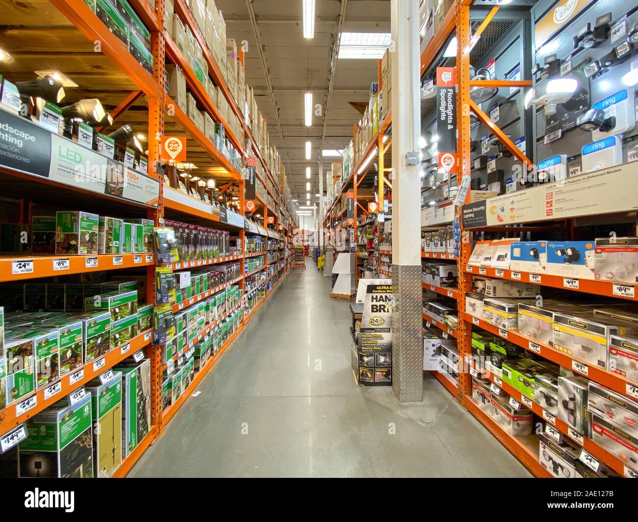 Aisle at The Home Depot hardware store. The Home Depot is the largest american home improvement retailer, San Diego, USA, December 05th, 2019 Stock Photo