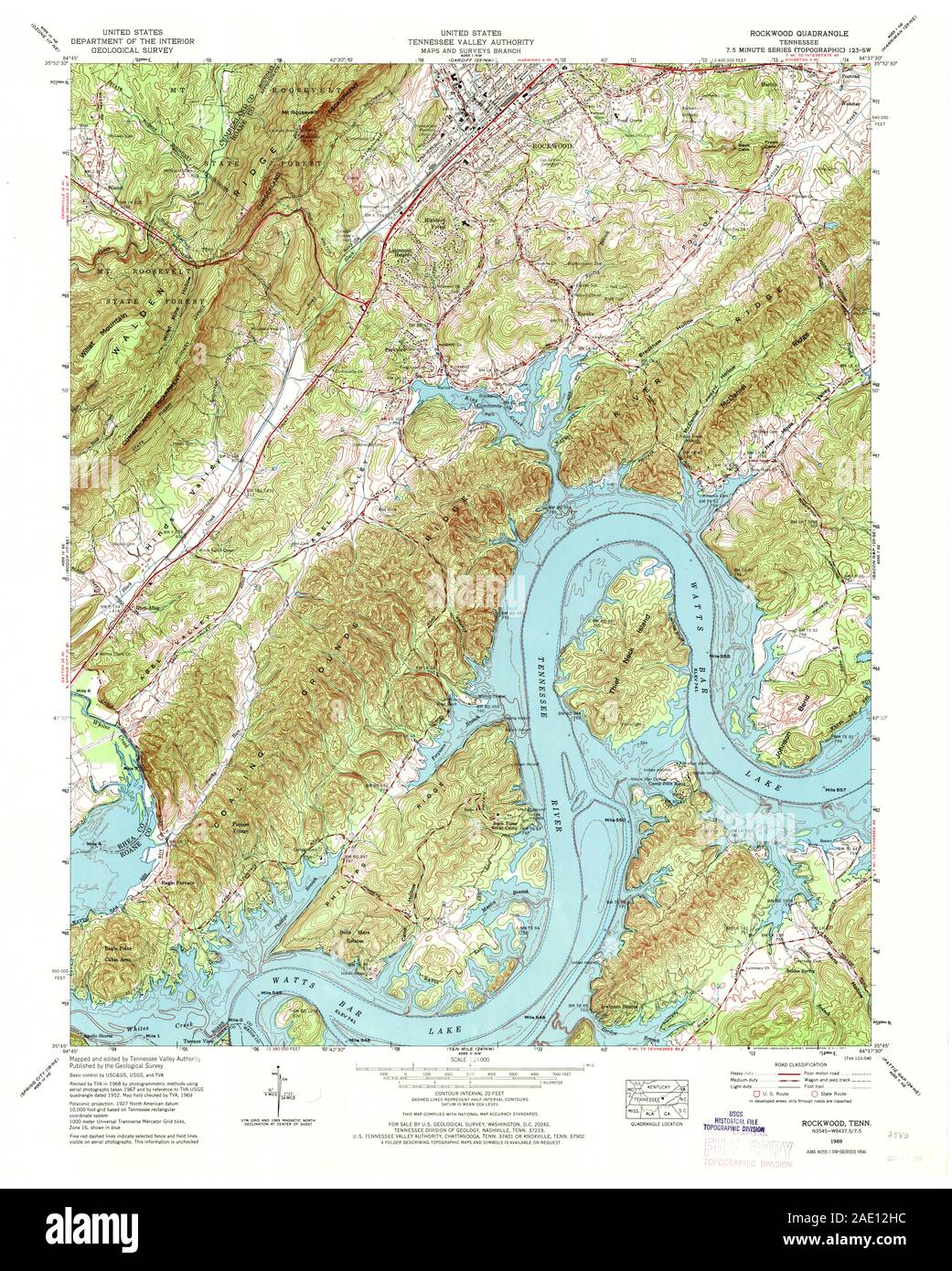 USGS TOPO Map Tennessee TN Rockwood 153024 1969 24000 Restoration Stock