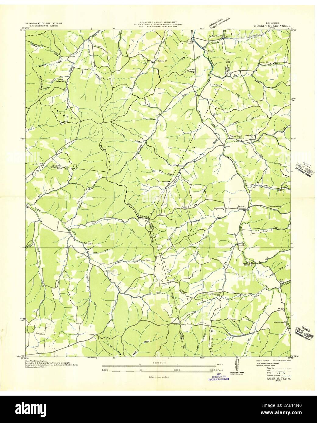 USGS TOPO Map Tennessee TN Ruskin 153048 1936 24000 Restoration Stock