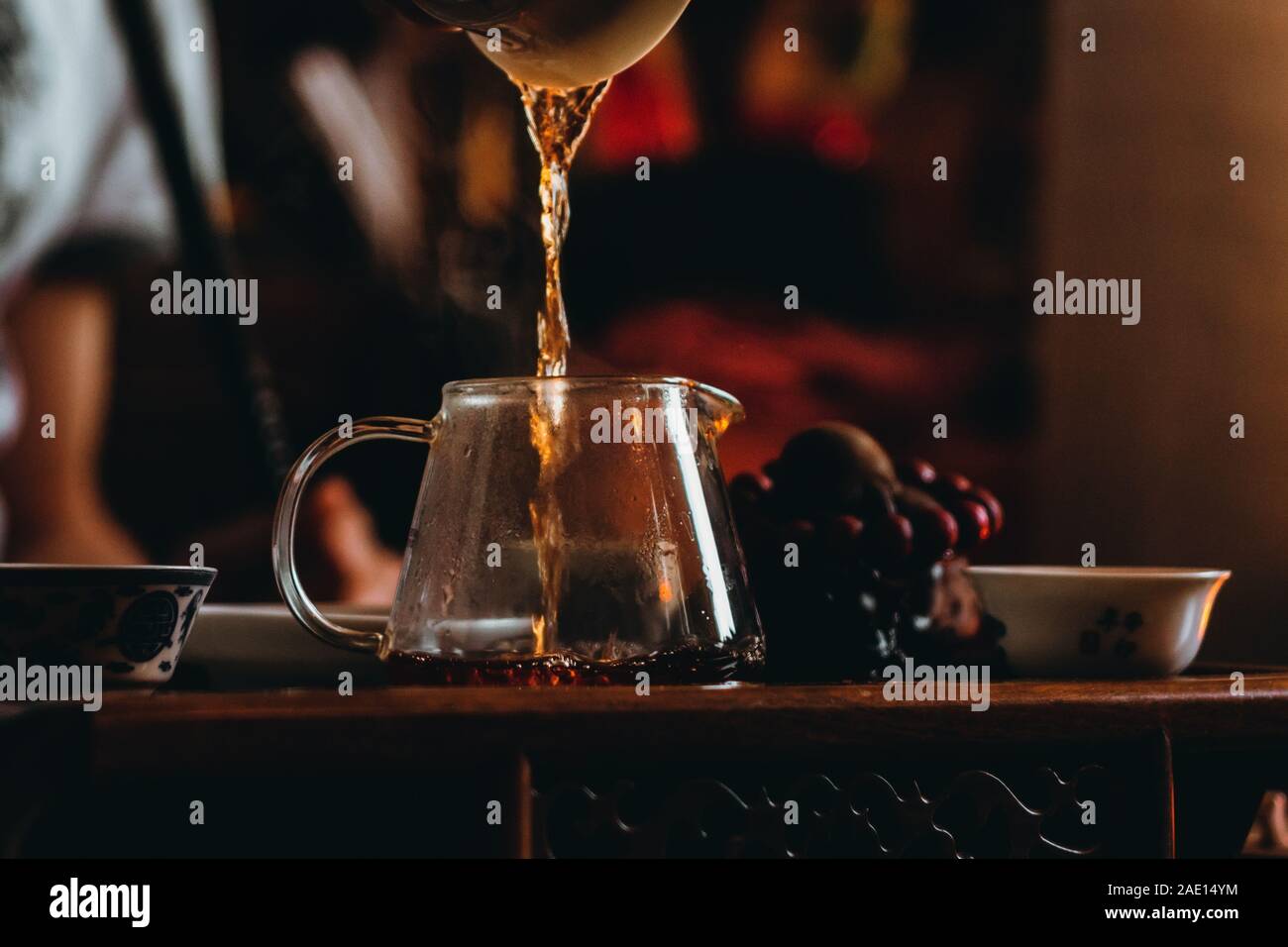 tea ceremony, pouring tea, a Chinese tea closeup. selective focus Stock ...