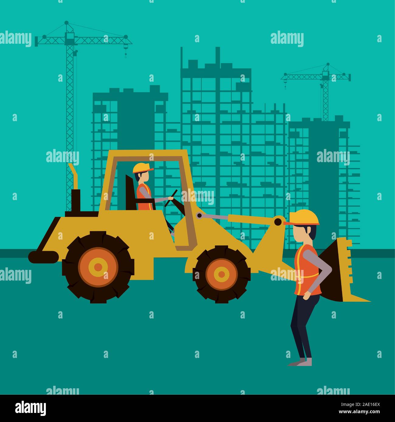 man builder working under construction scene Stock Vector Image & Art ...