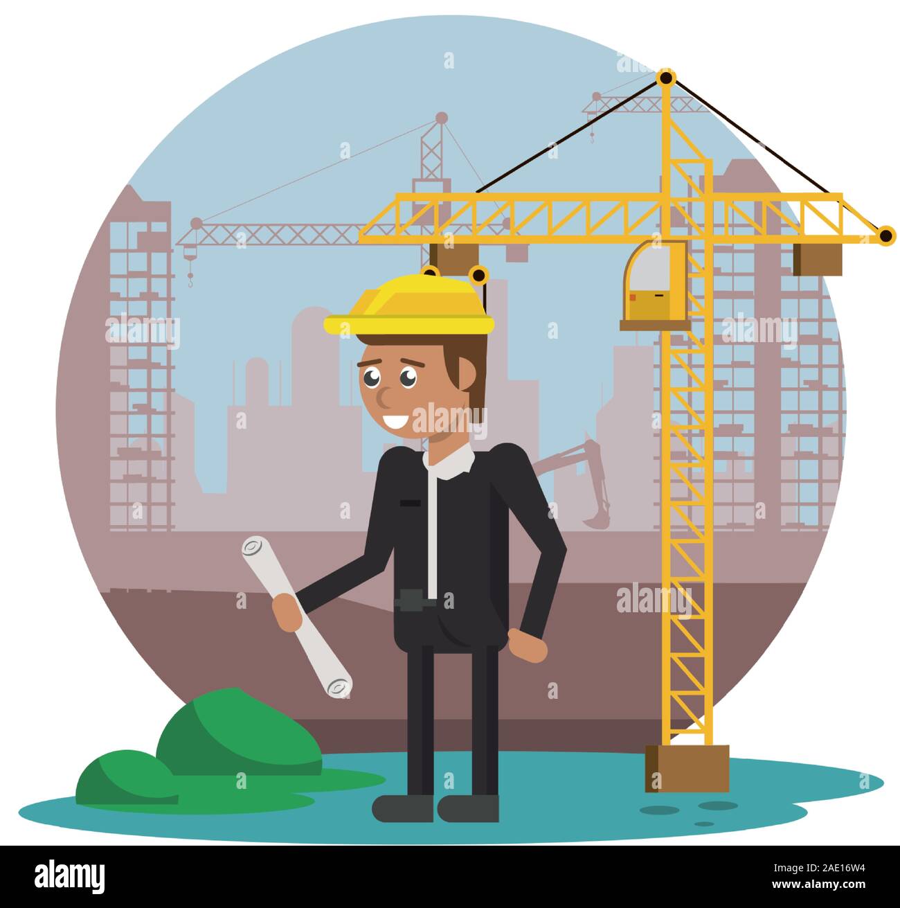engineer working under construction scene Stock Vector Image & Art - Alamy
