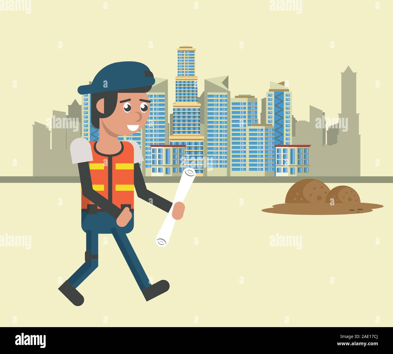 man builder working under construction scene Stock Vector Image & Art ...