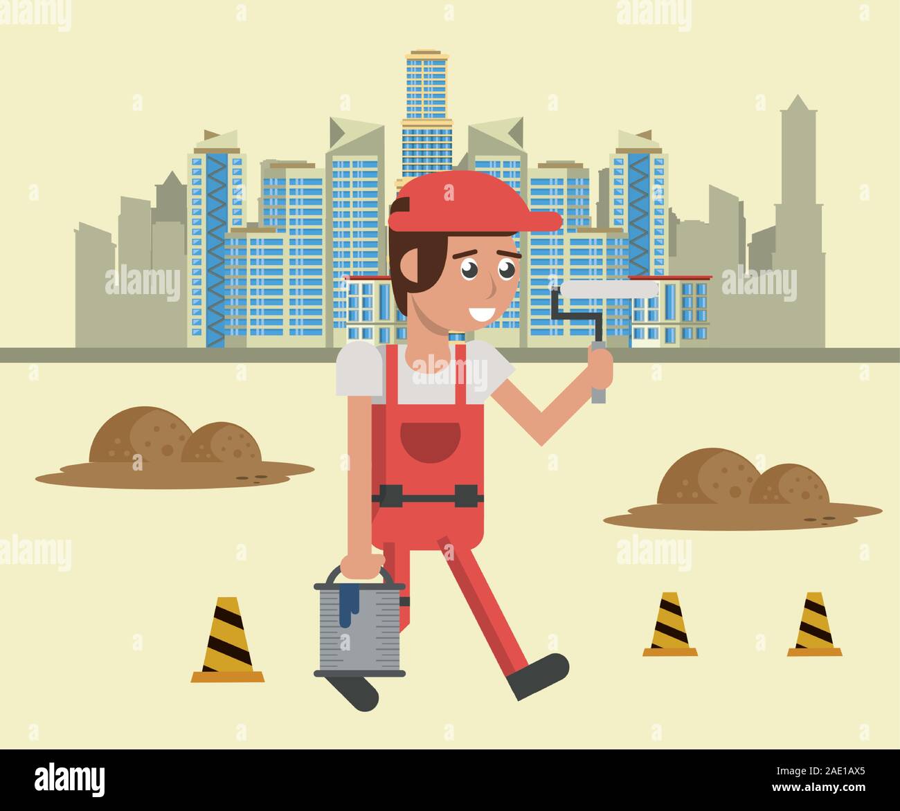man builder working under construction scene Stock Vector Image & Art ...