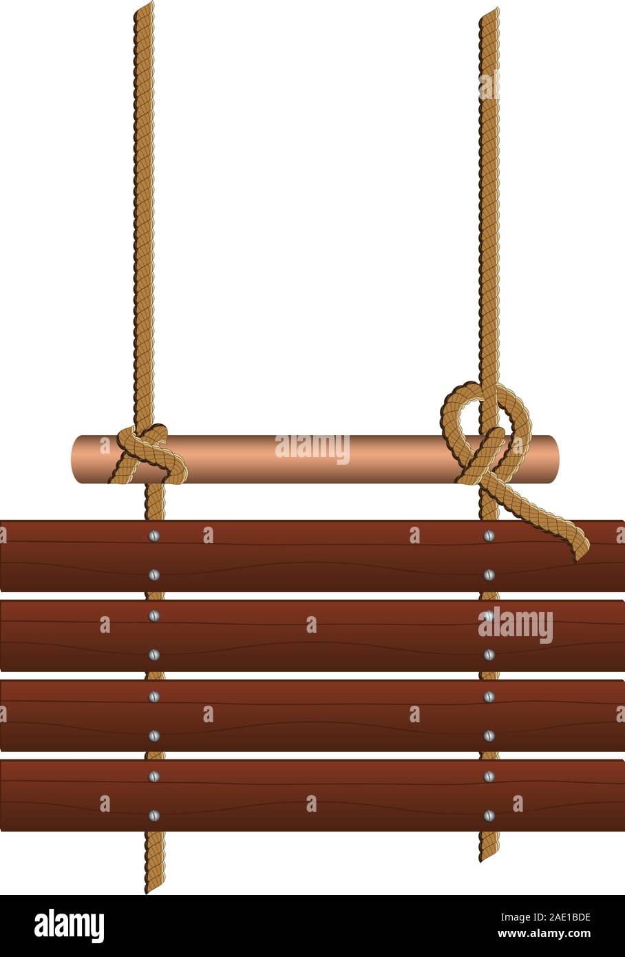 Blank wooden sign hanging on an old rope over white background Stock ...