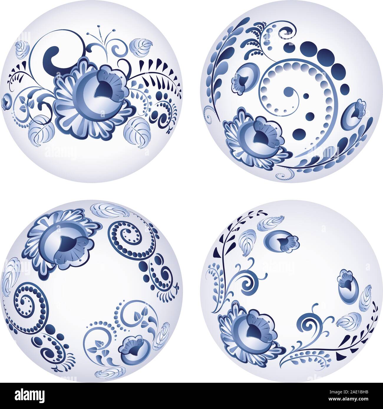 Round decorative folk floral ornaments set of blue color Stock Vector ...