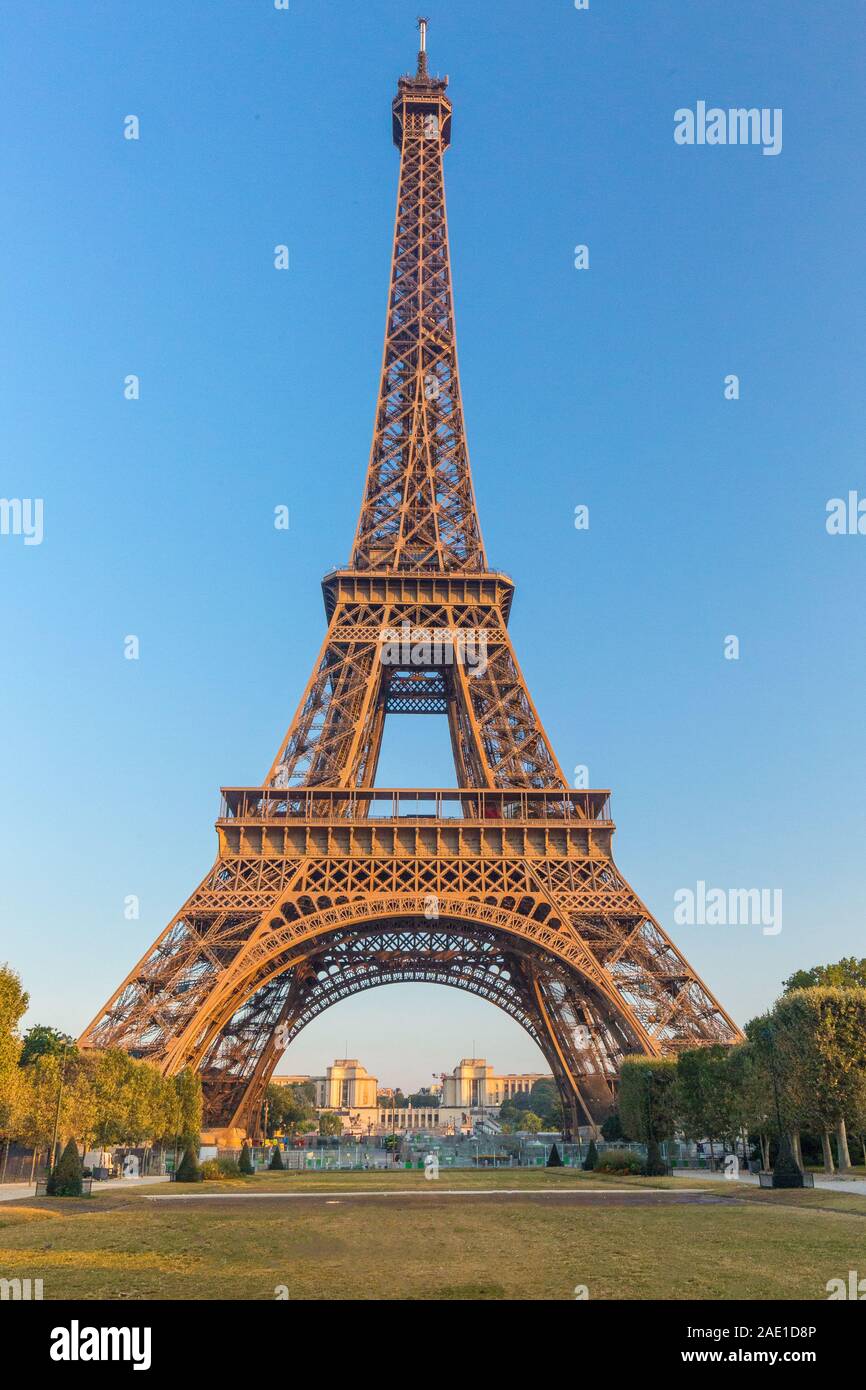 The Eiffel Tower is a metal tower in the center of Paris its most recognizable architectural landmark. Named in honor of the chief designer Gustave E Stock Photo Alamy
