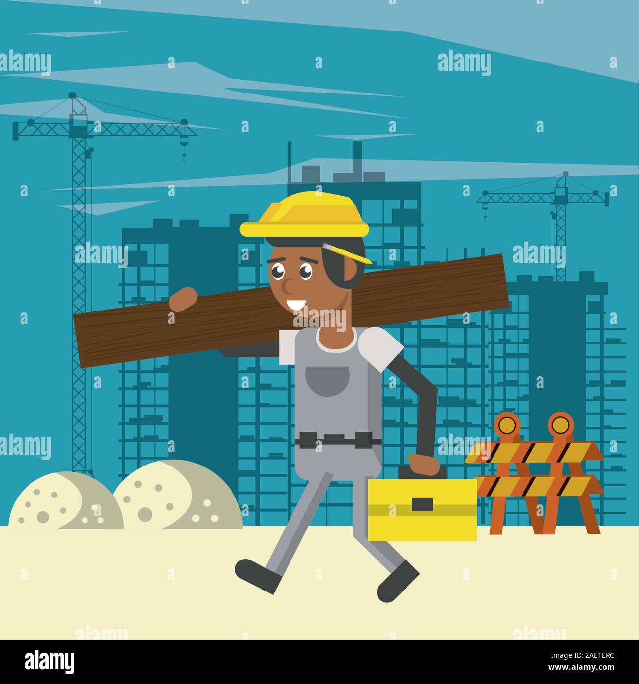 man builder working under construction scene Stock Vector Image & Art ...