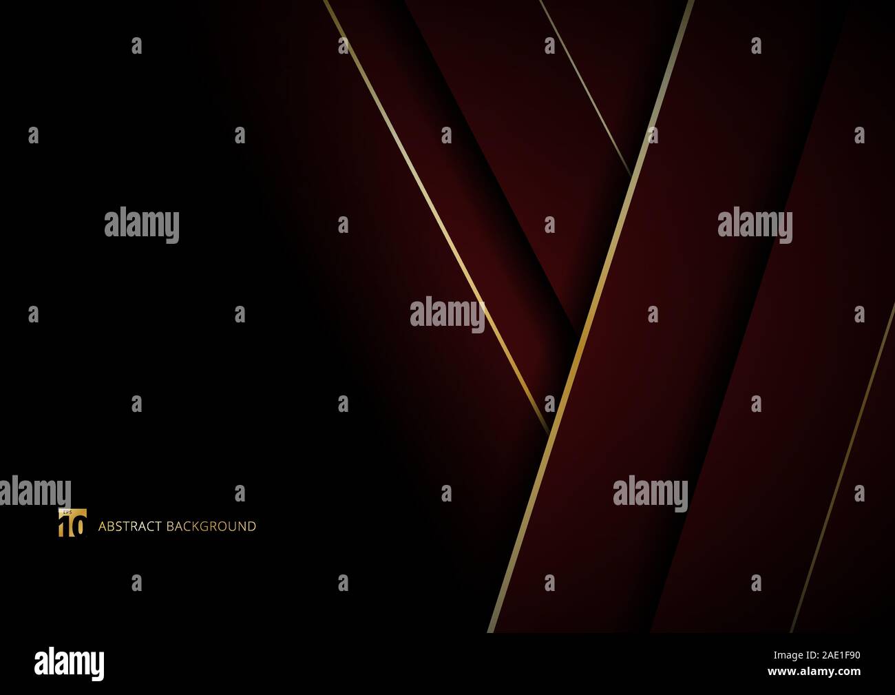 Abstract template red geometric diagonal with golden border on black ...