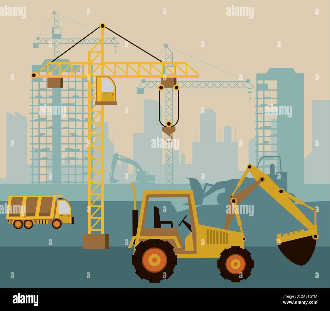 under construction scene with excavator Stock Vector Image & Art - Alamy