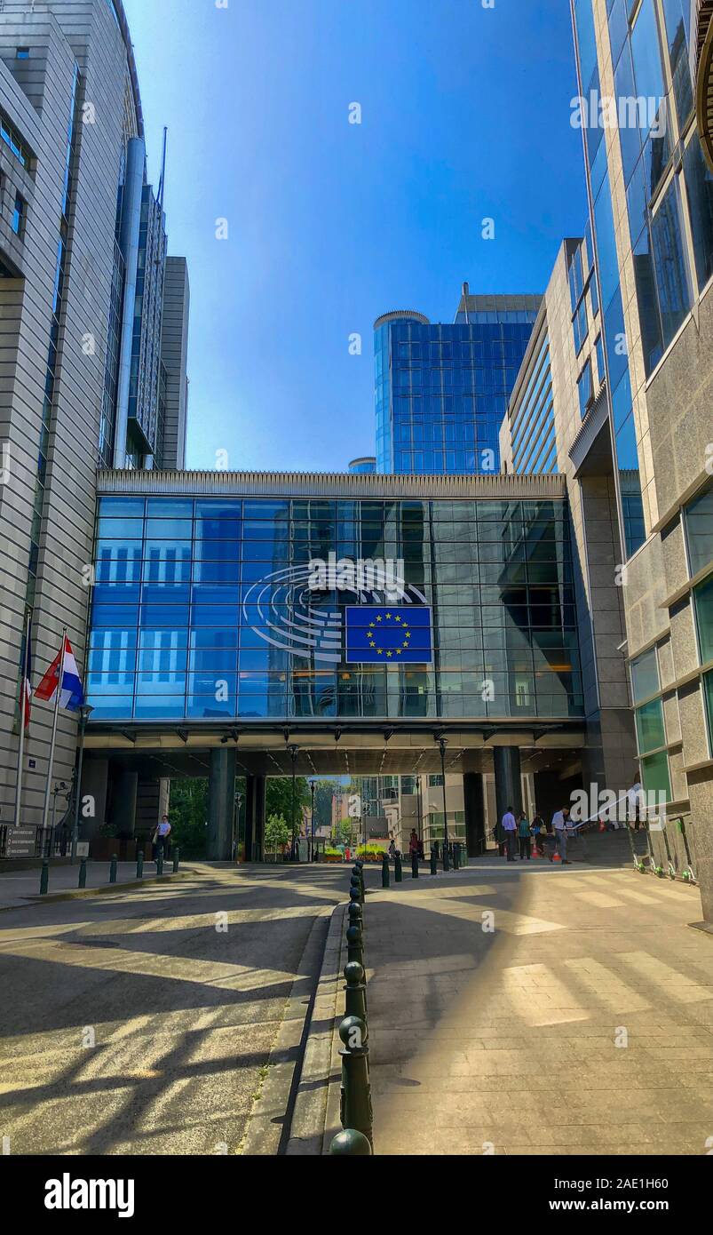 Brussels, Belgium, June, 2019, Modern building of European Parliament and Office buildings in the European district in Belgium, Europe Stock Photo