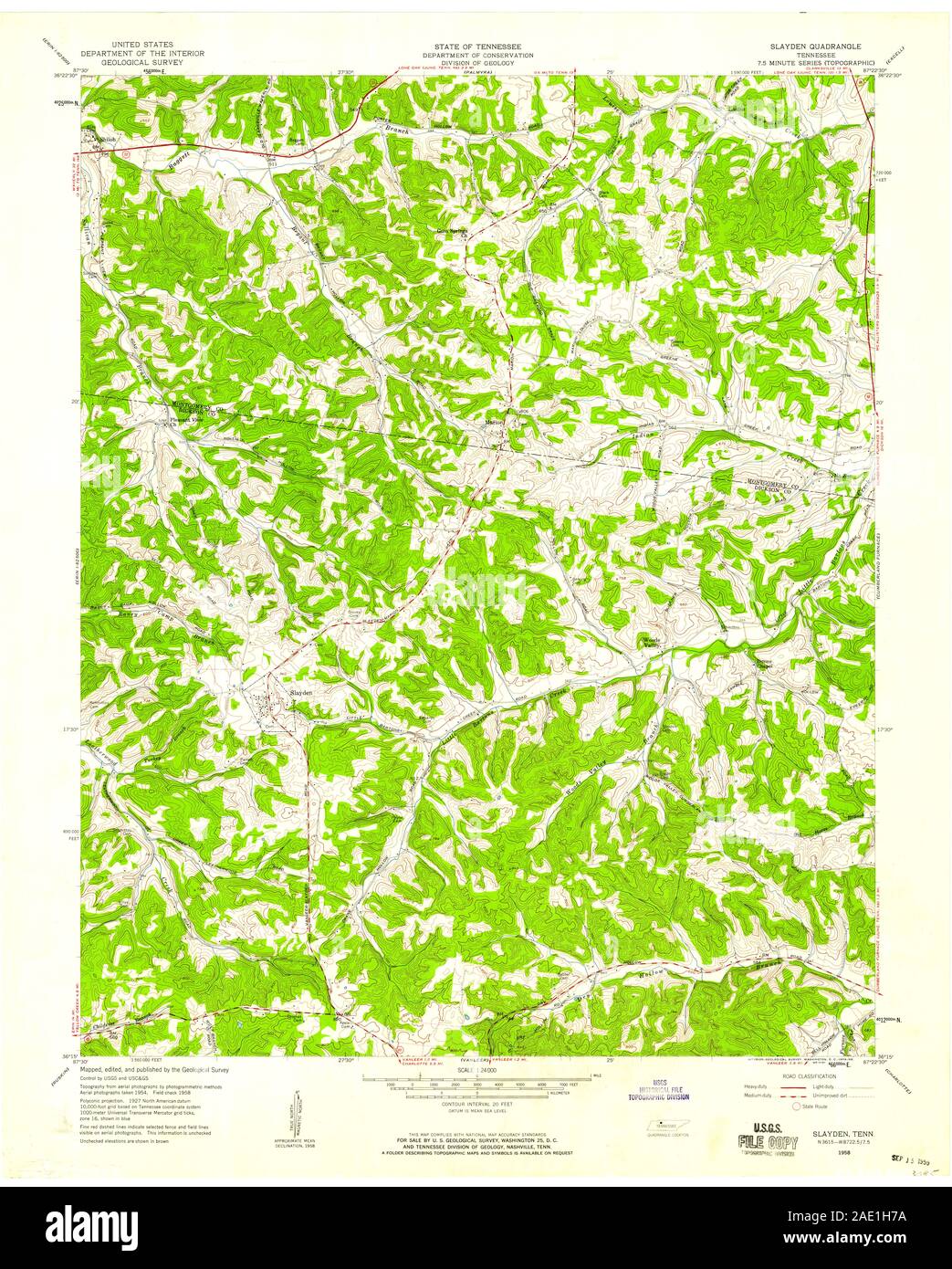 USGS TOPO Map Tennessee TN Slayden 153155 1958 24000 Restoration Stock