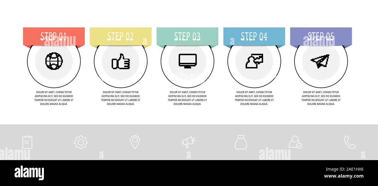 Vector flat line template circle infographics. Business concept with 5 ...