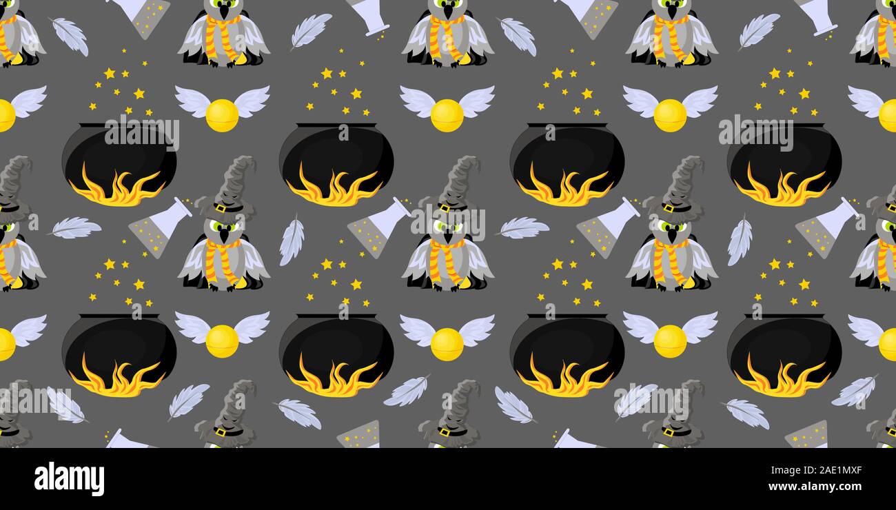 Seamless pattern magic and sorcery. Hogwarts School of Magic. Children ...