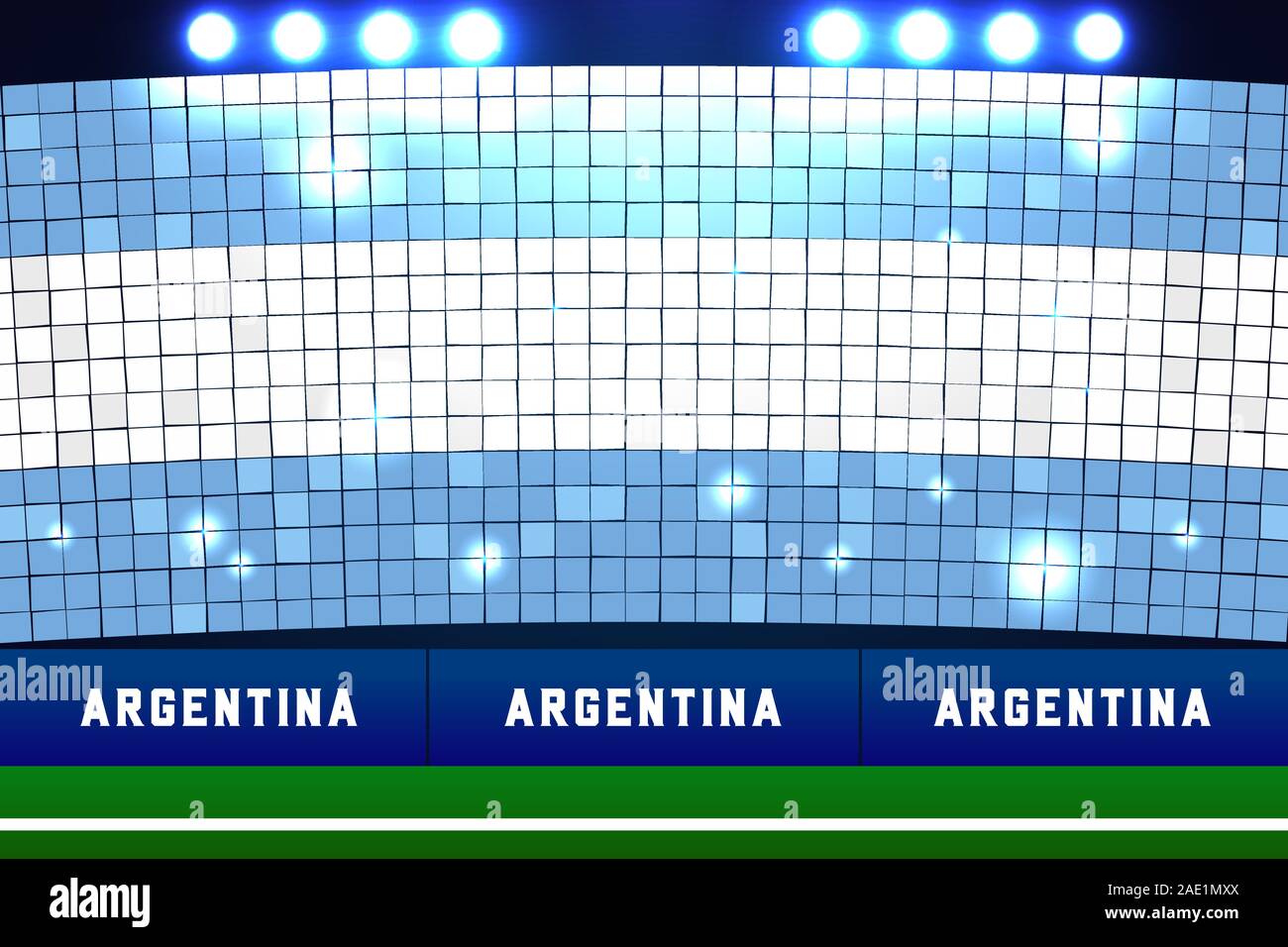 Argentina flag card stunts. Argentina soccer or football stadium background. Stock Vector