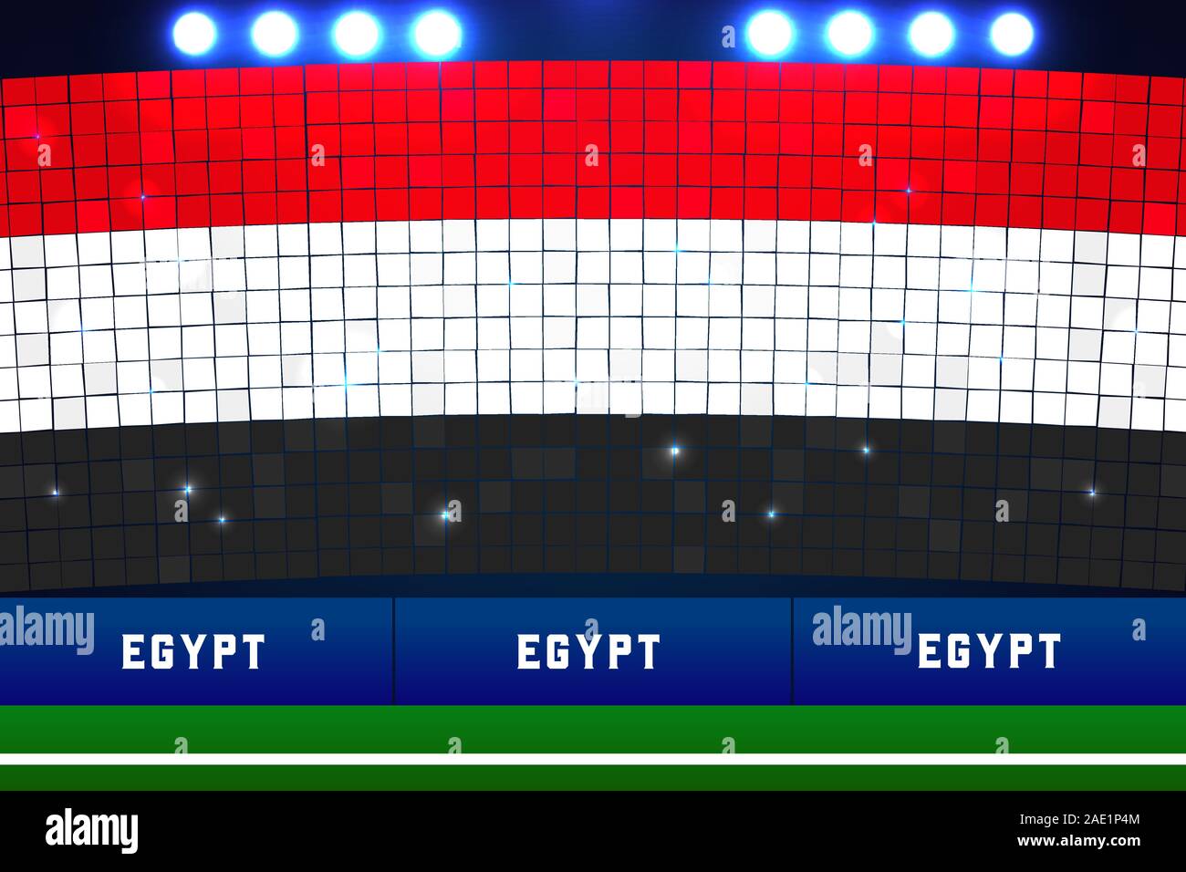 Egypt flag card stunts. Egypt soccer or football stadium background