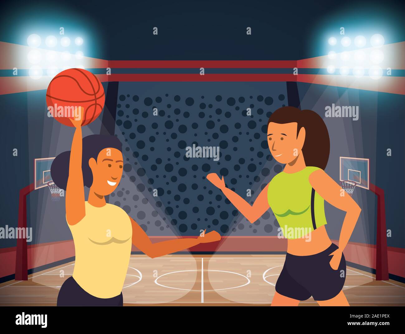 young women athletes playing basketball with balloon Stock Vector