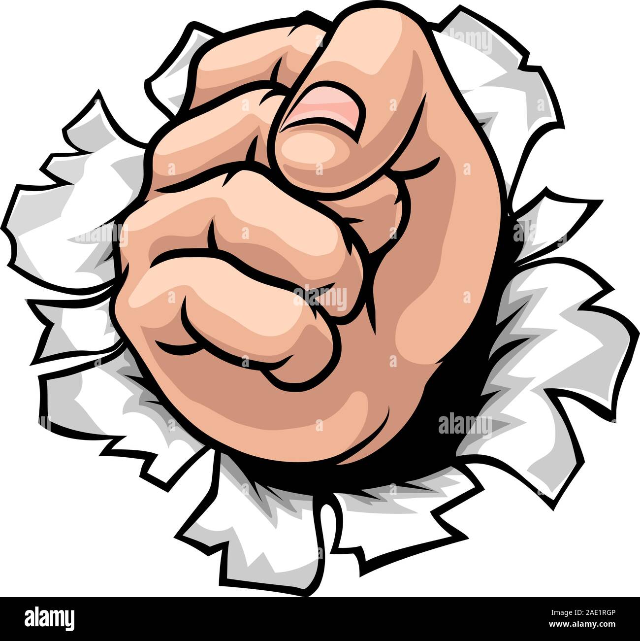 Fist Hand Punching Through Wall Cartoon Stock Vector