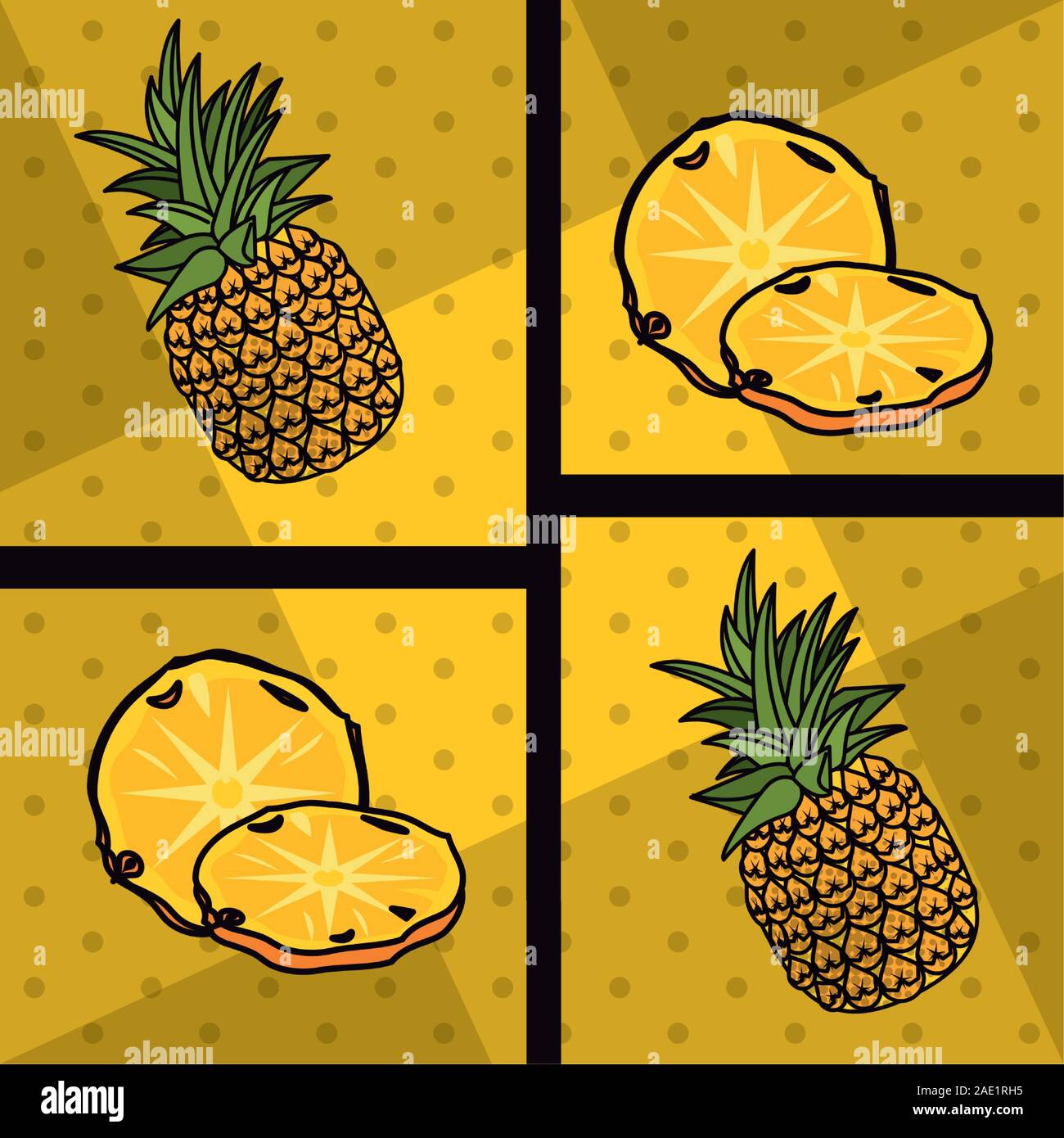 poster pop art style with pineapples Stock Vector