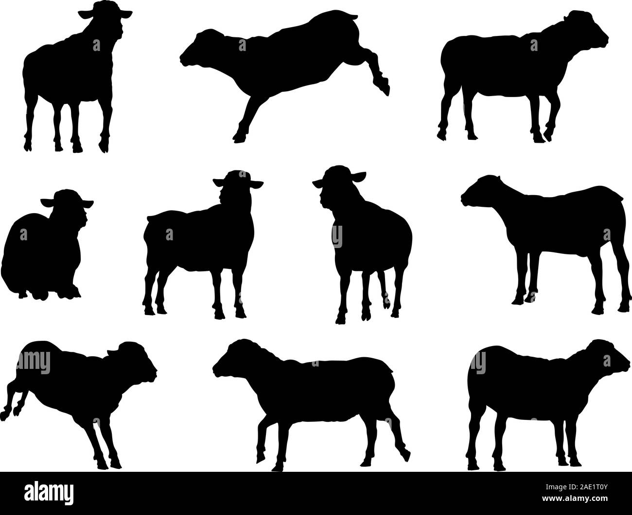 Sheep or Lambs Farm Animals in Silhouette Stock Vector