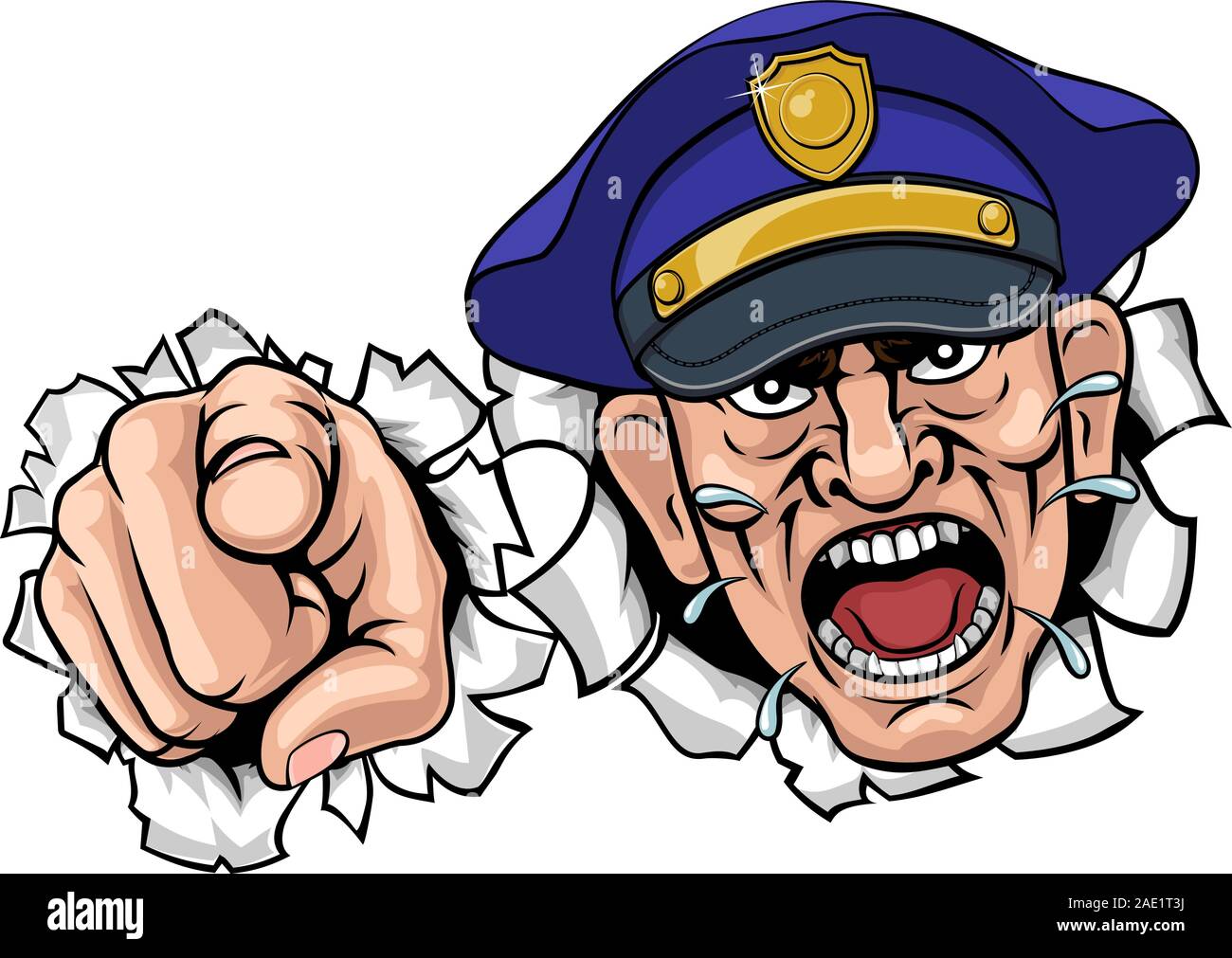 Angry Policeman Police Officer Cartoon Stock Vector