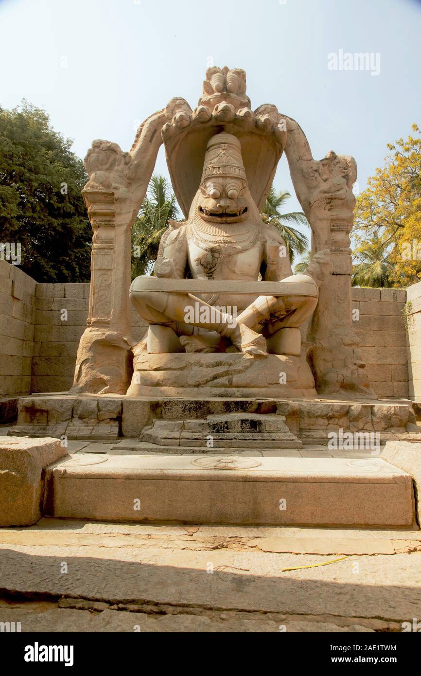Monolithic Narasimha statue, Hampi, Karnataka, India, Asia Stock Photo