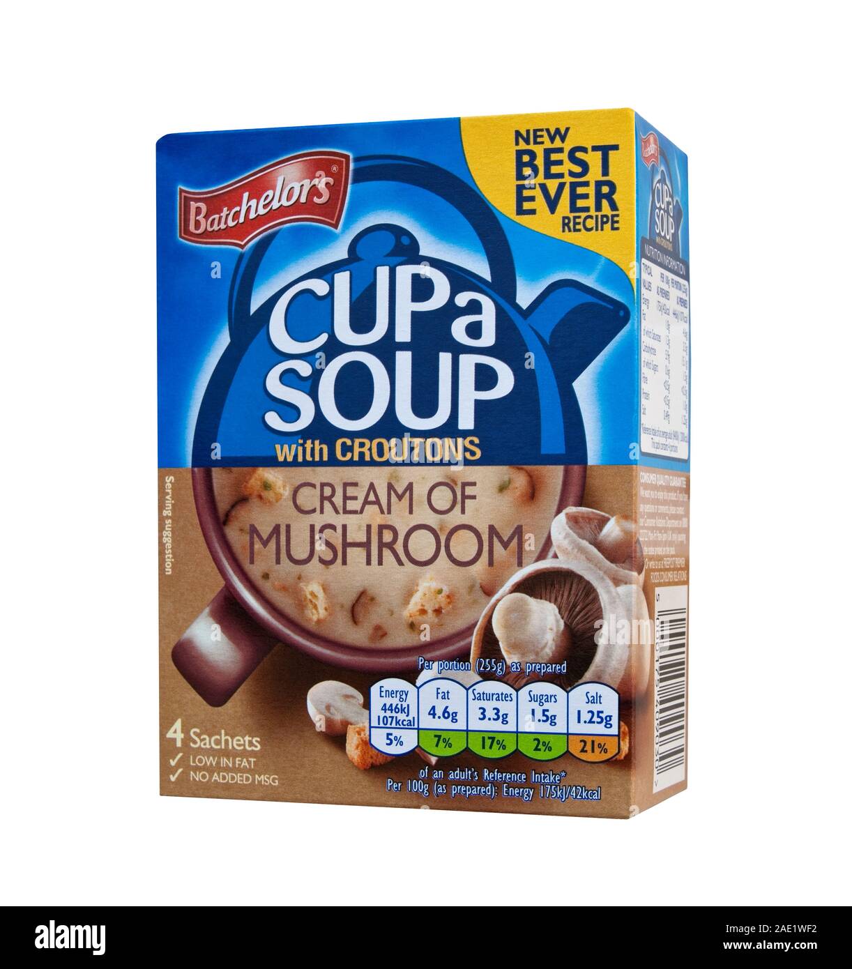 Batchelors cream of mushroom cup a soup with croutons packet box Stock Photo