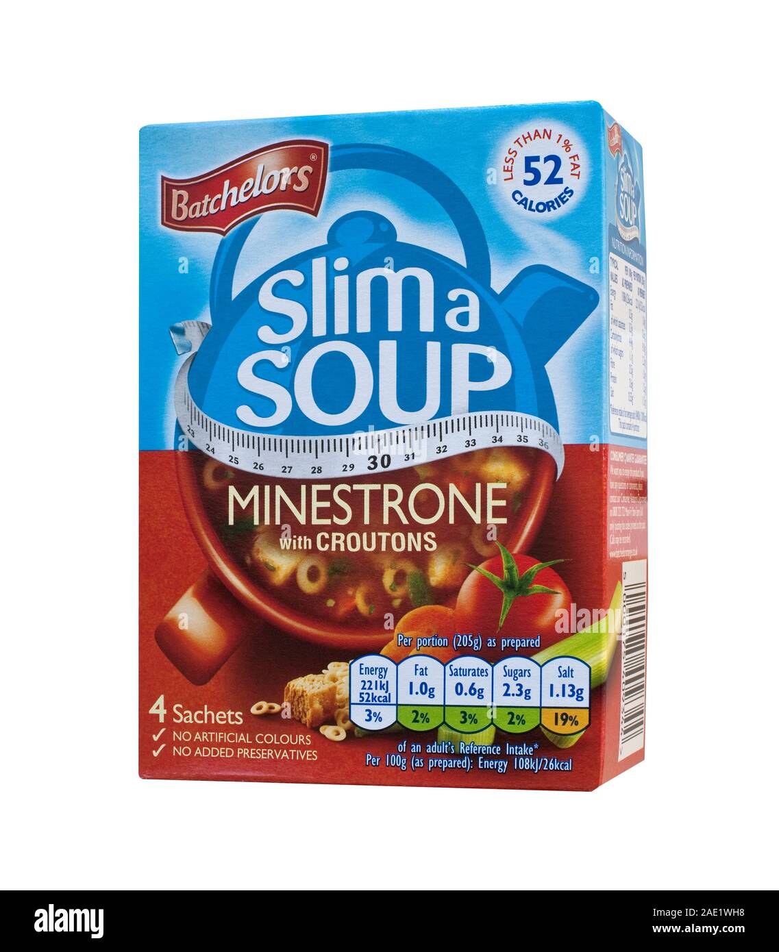 Batchelors slim a soup minestrone with croutons packet box Stock Photo