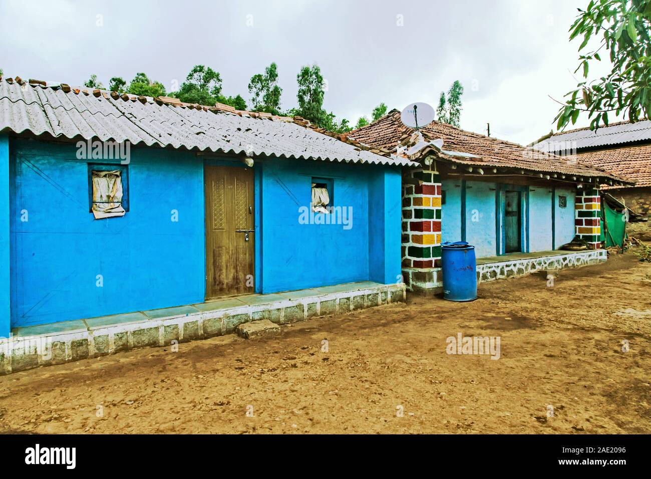 Village houses, Purushwadi, Ahmednagar, Maharashtra, India, Asia Stock