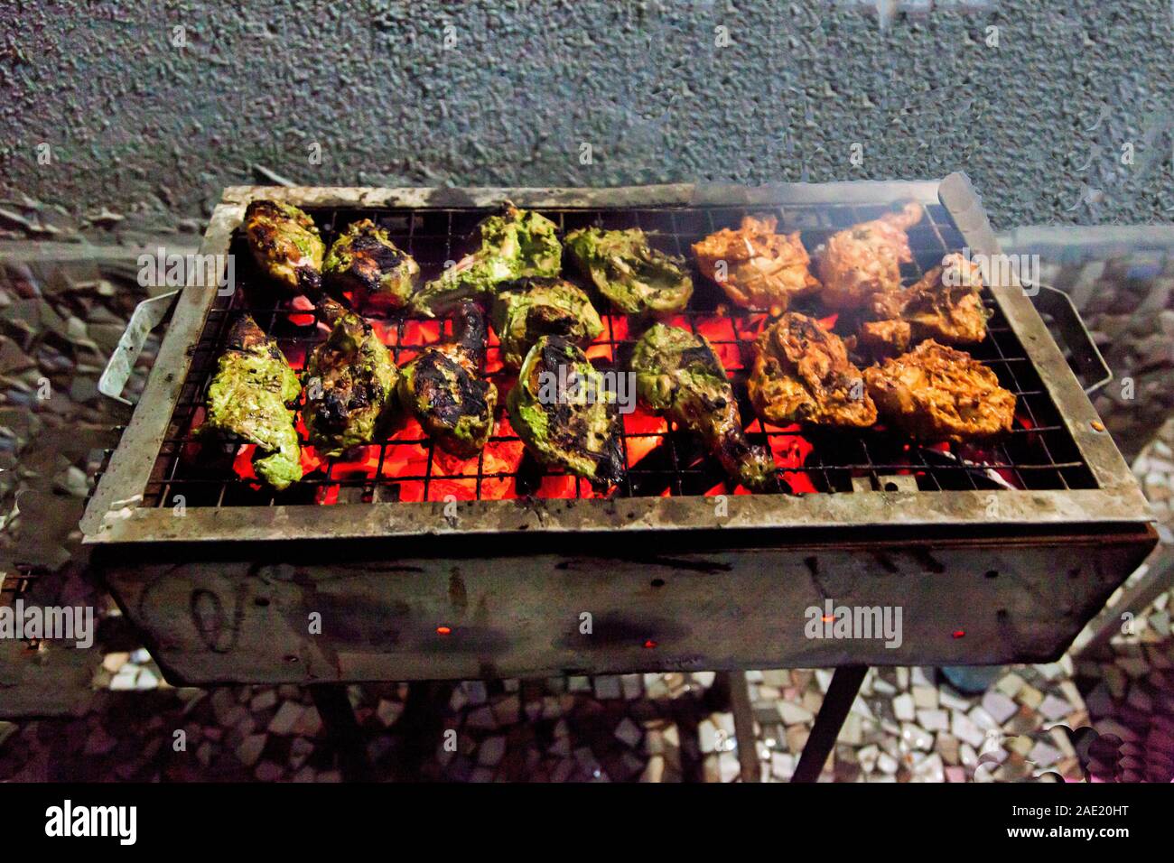 Barbecue charcoal chicken, Kharghar, Navi Mumbai, Maharashtra, India, Asia Stock Photo