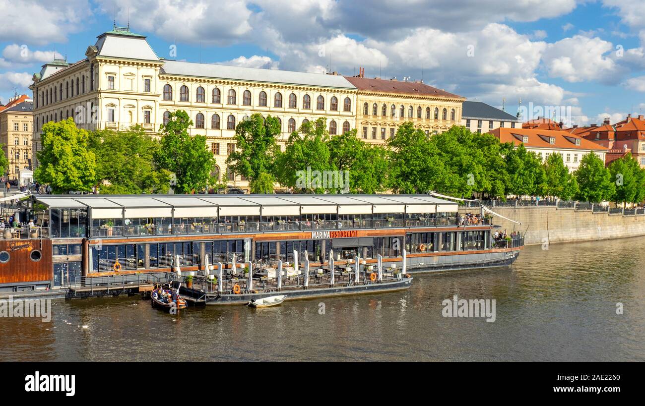 Marina Restaurant on the bank of the Vltava River Prague Czech Republic. Stock Photo